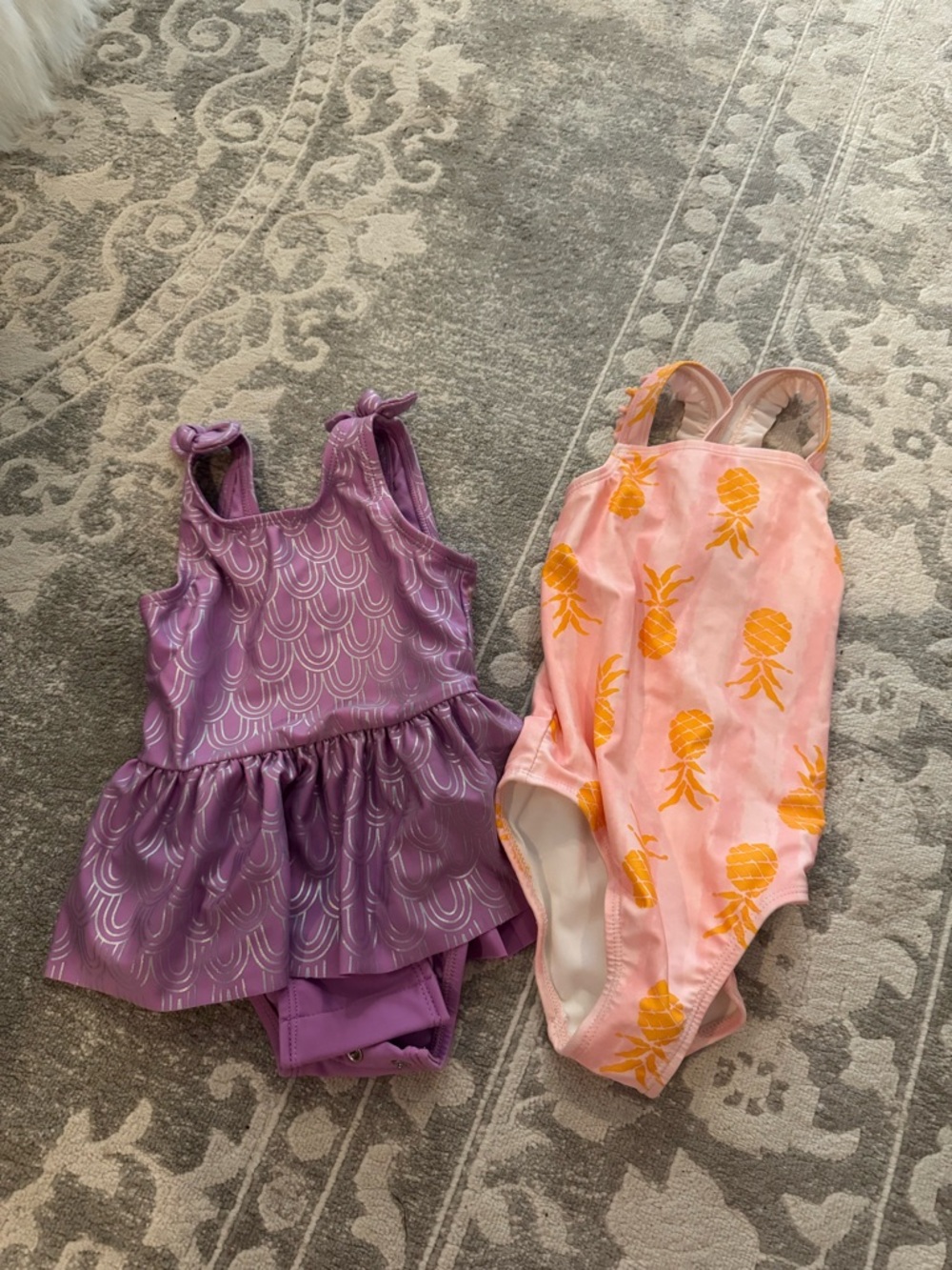 2t and 3t Purple Ruffle One-Piece Swimsuit & Pink Pineapple One-Piece